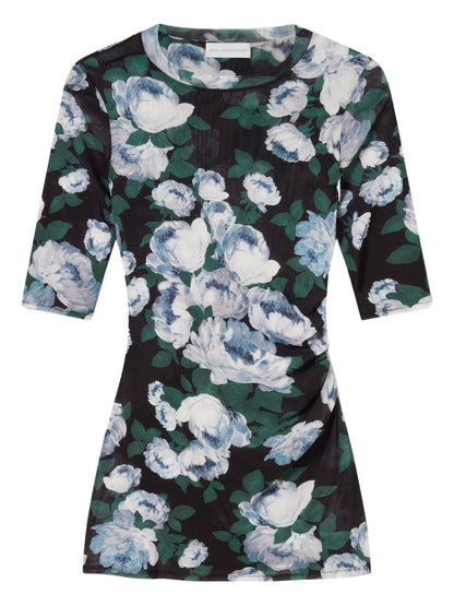 Stella McCartney Mesh Floral-Print Bunch of Roses Top Black