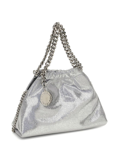 Stella McCartney Falabella Mini Drawstring Tote with Silver Chain and Logo Medallion - Silver Silver