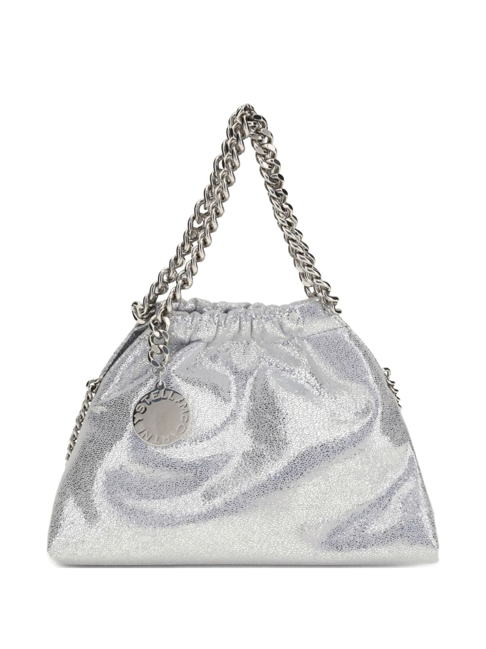 Stella McCartney Falabella Mini Drawstring Tote with Silver Chain and Logo Medallion - Silver Silver