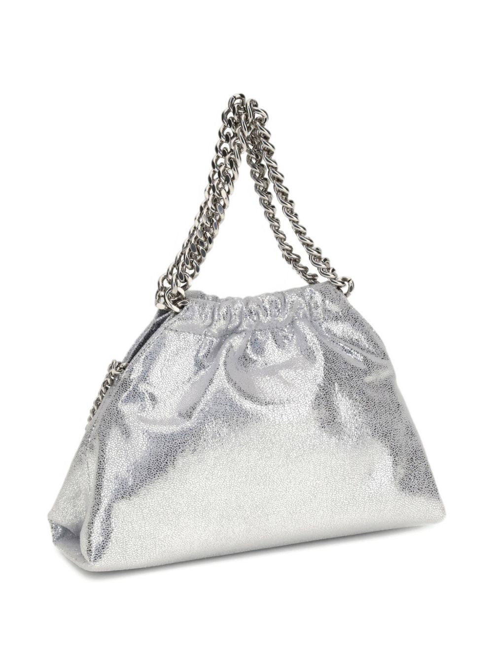 Stella McCartney Falabella Mini Drawstring Tote with Silver Chain and Logo Medallion - Silver Silver