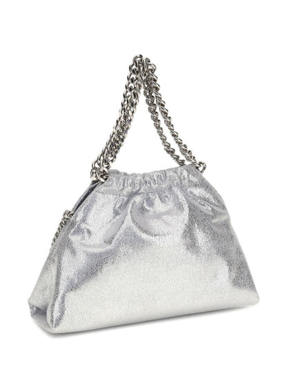 Stella McCartney Falabella Mini Drawstring Tote with Silver Chain and Logo Medallion - Silver Silver