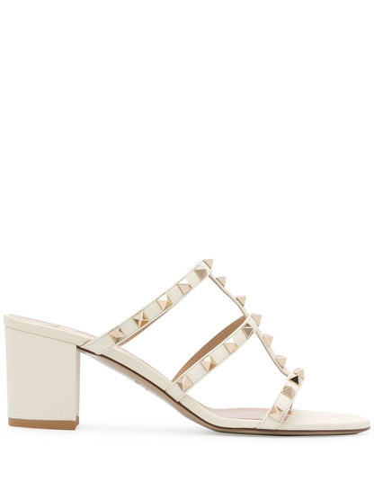 Valentino Garavani Rockstud Ivory Leather Sandals Ivory