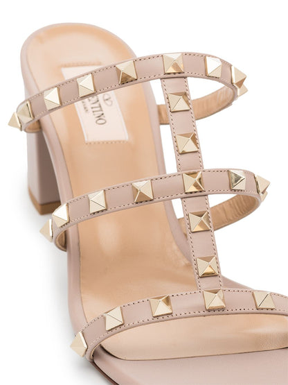 Valentino Garavani Rockstud Caged Block Heel Sandals Powder Pink Powder