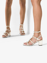 Valentino Garavani Rockstud 60 Ivory Leather Ankle Strap Sandals Ivory