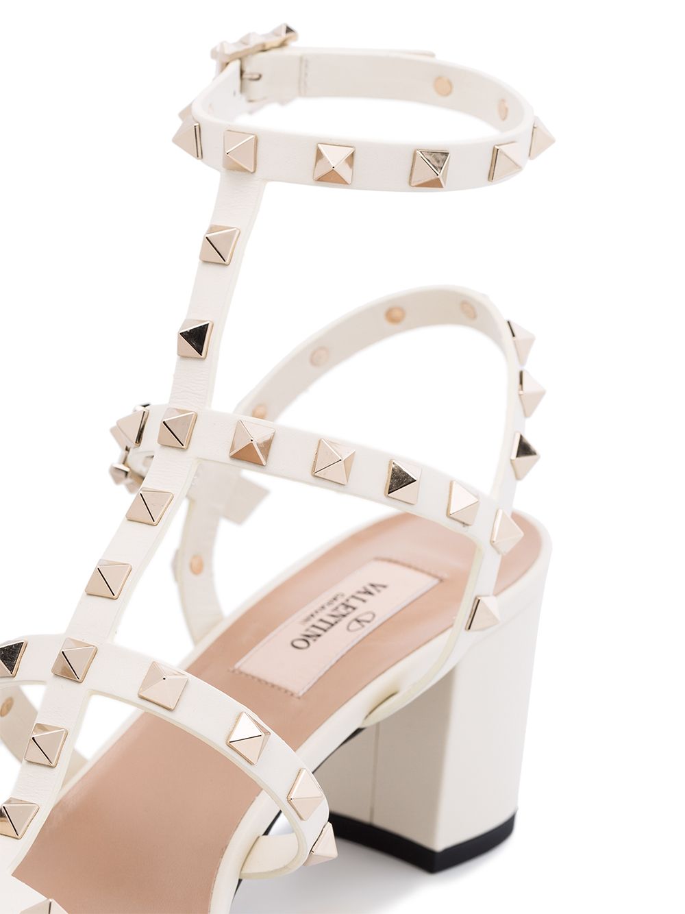 Valentino Garavani Rockstud 60 Ivory Leather Ankle Strap Sandals Ivory