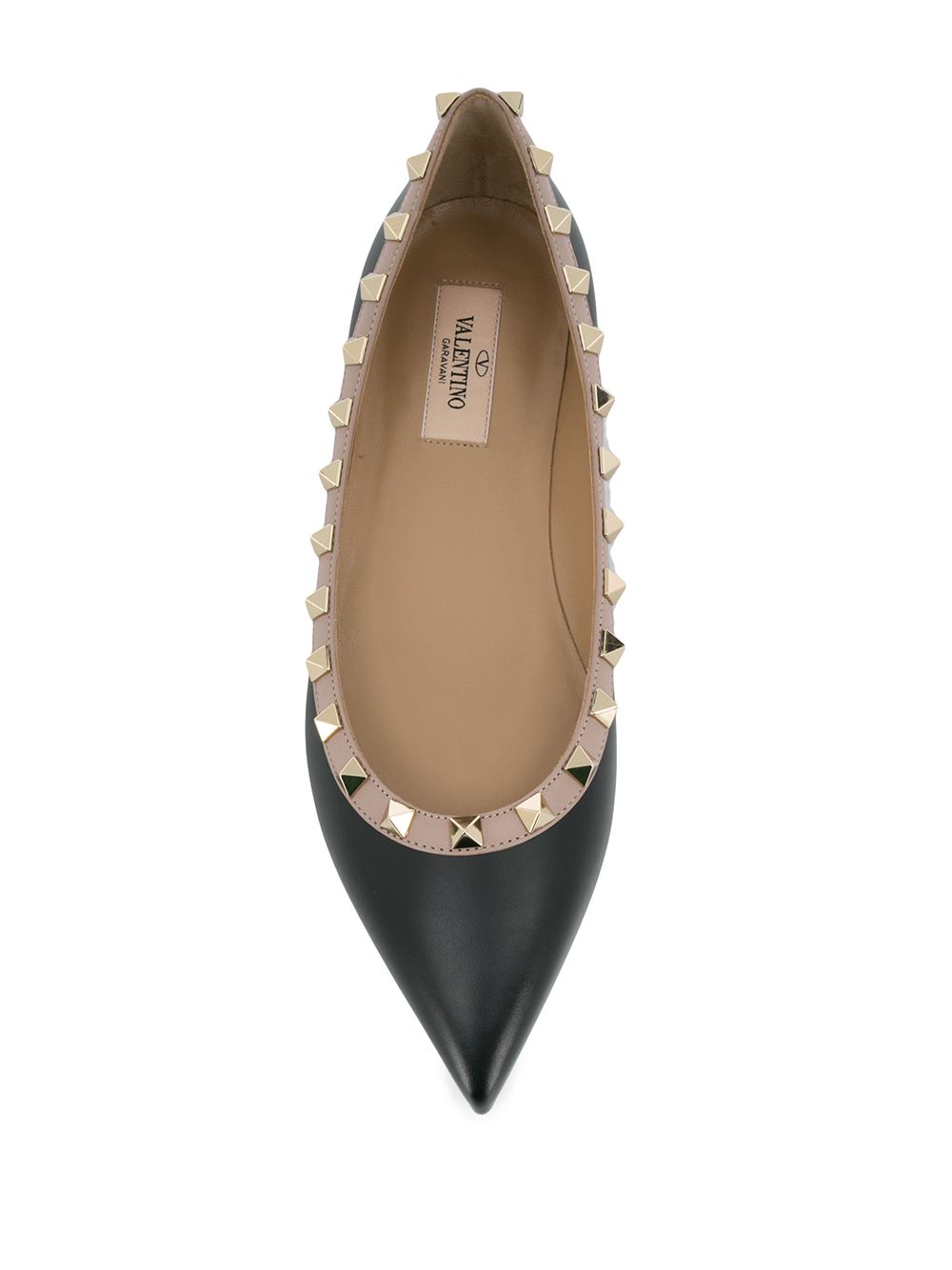 Valentino Garavani Rockstud Pointed-Toe Leather Ballet Flats Black