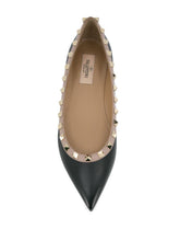 Valentino Garavani Rockstud Pointed-Toe Leather Ballet Flats Black