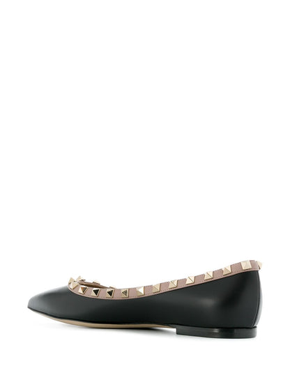 Valentino Garavani Rockstud Pointed-Toe Leather Ballet Flats Black