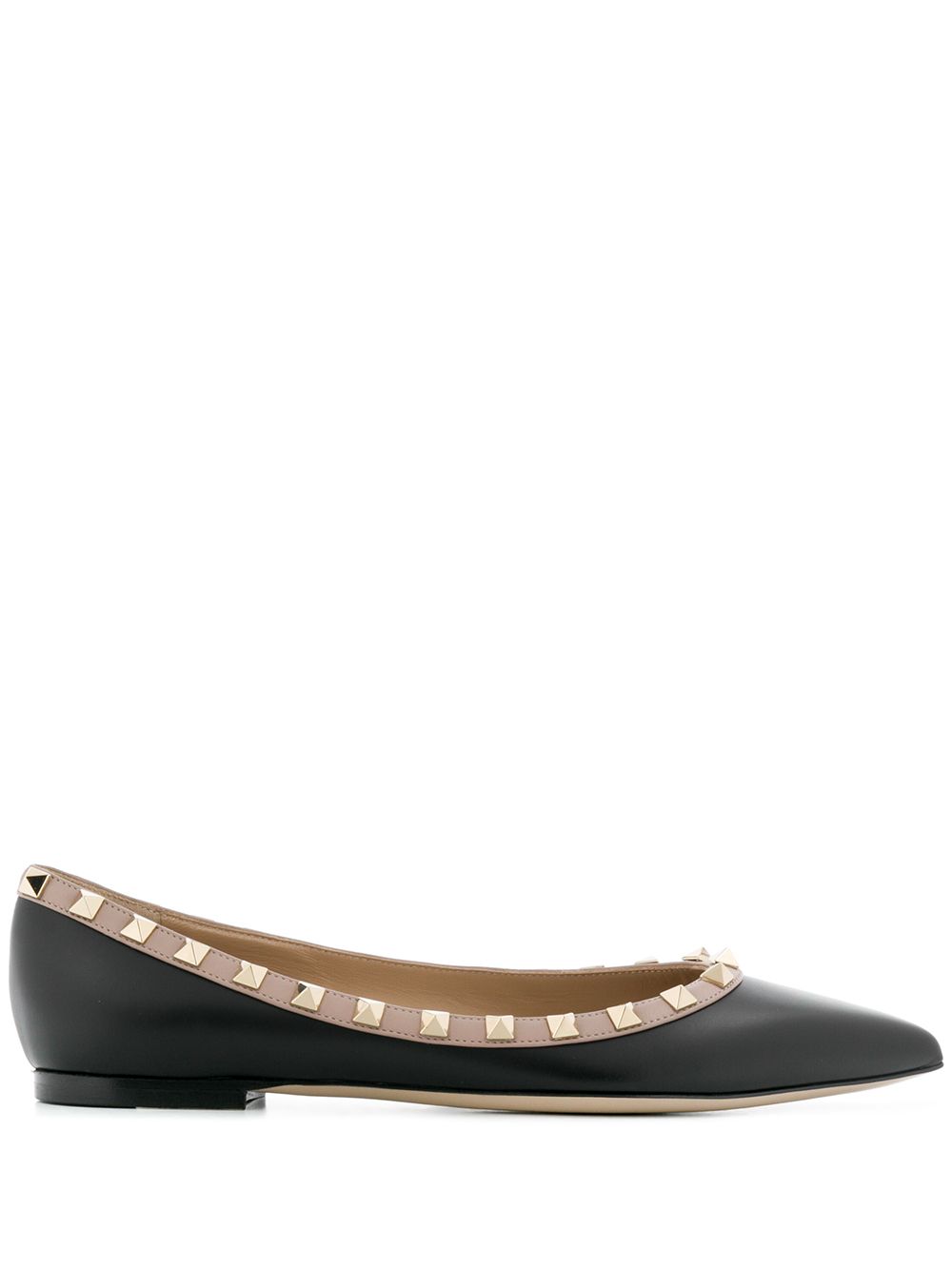 Valentino Garavani Rockstud Pointed-Toe Leather Ballet Flats Black