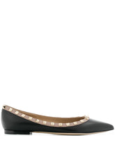 Valentino Garavani Rockstud Pointed-Toe Leather Ballet Flats Black