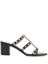 Valentino Garavani Rockstud Caged Block-Heel Leather Sandals Black