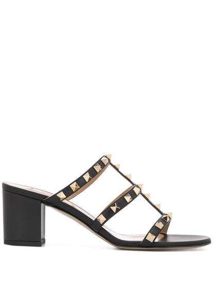 Valentino Garavani Rockstud Caged Block-Heel Leather Sandals Black