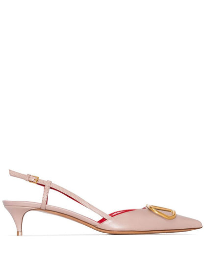 Valentino Garavani VLogo Signature Slingback Pumps With Kitten Heel in Powder Powder
