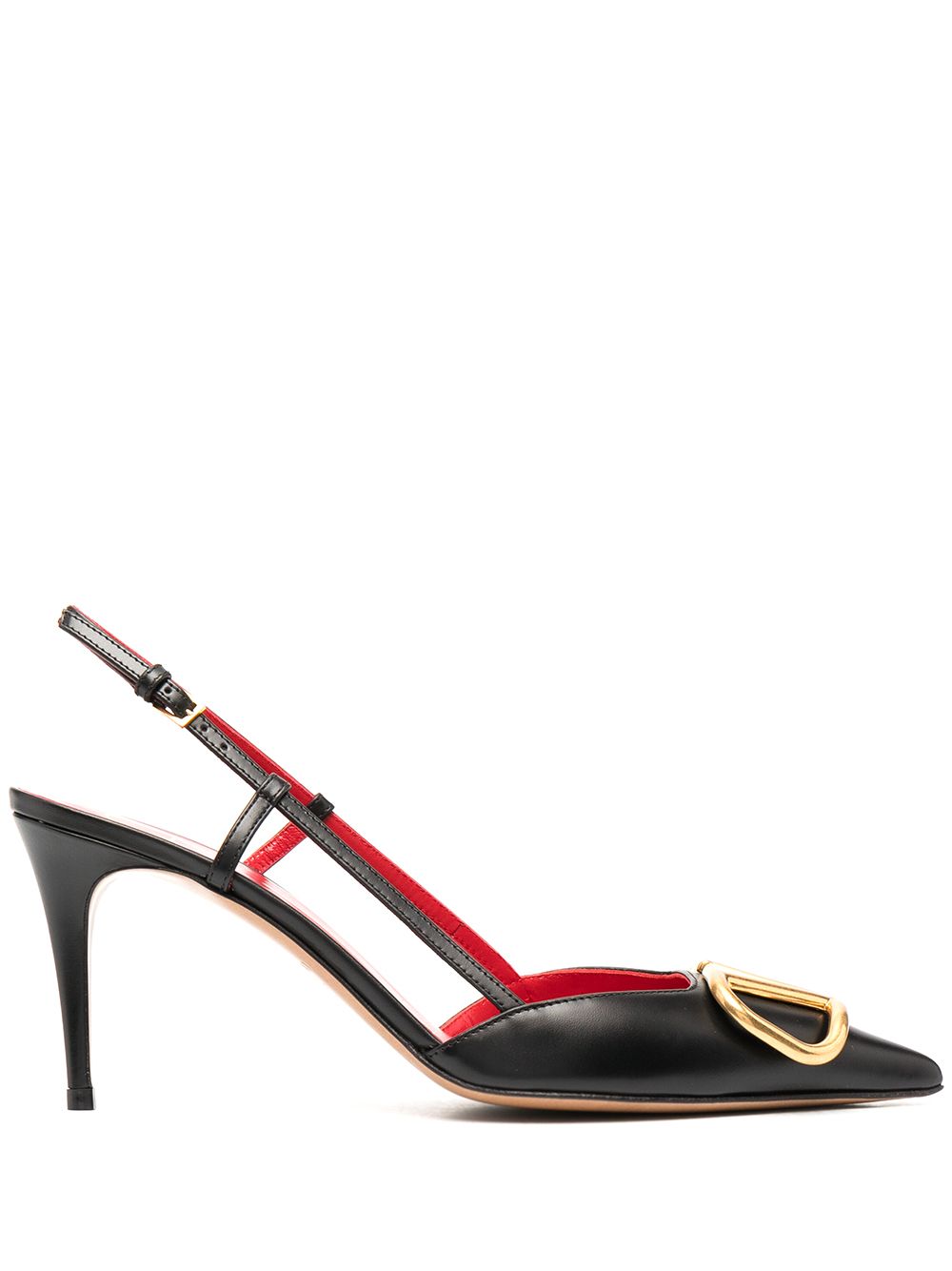 Valentino Garavani VLogo Signature Black Leather Slingback Pumps With Heel Black