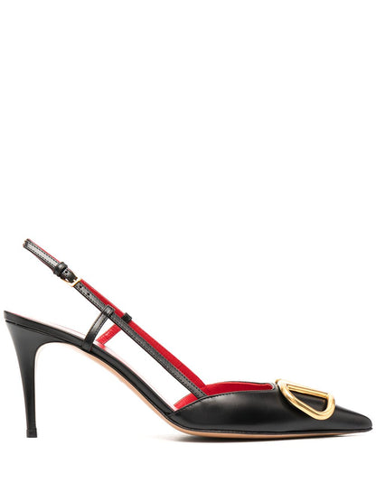 Valentino Garavani VLogo Signature Black Leather Slingback Pumps With Heel Black