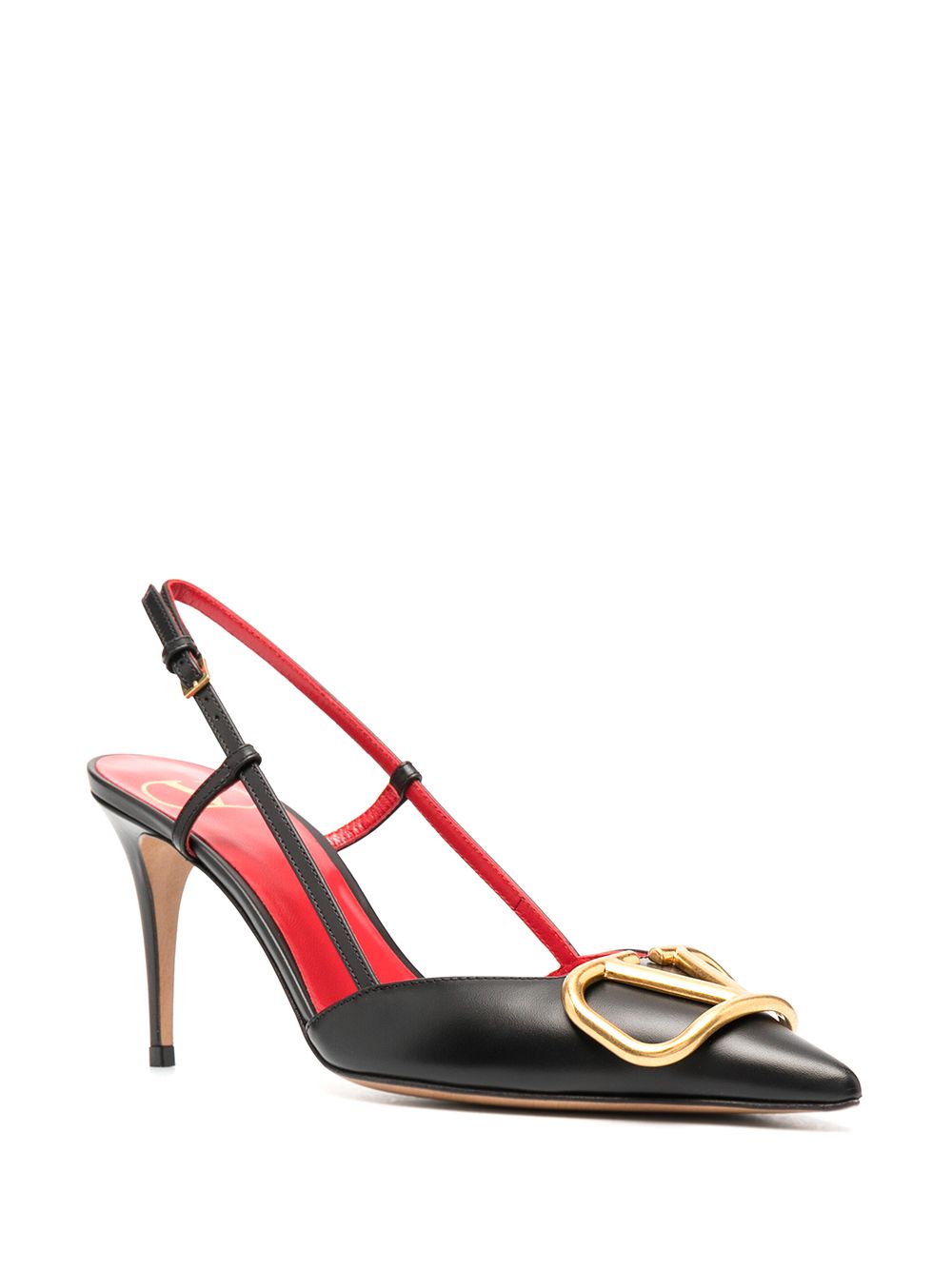 Valentino Garavani VLogo Signature Black Leather Slingback Pumps With Heel Black