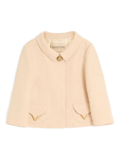 Valentino VLogo Signature Wool Jacket in Beige with Button Detailing Beige