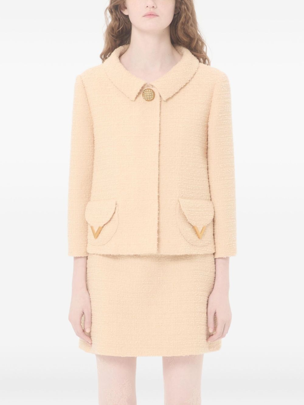 Valentino VLogo Signature Wool Jacket in Beige with Button Detailing Beige