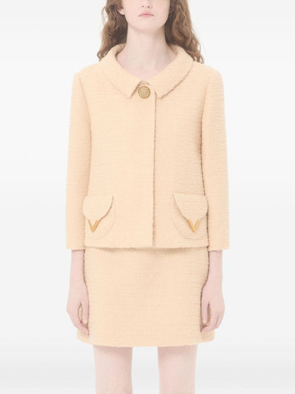 Valentino VLogo Signature Wool Jacket in Beige with Button Detailing Beige