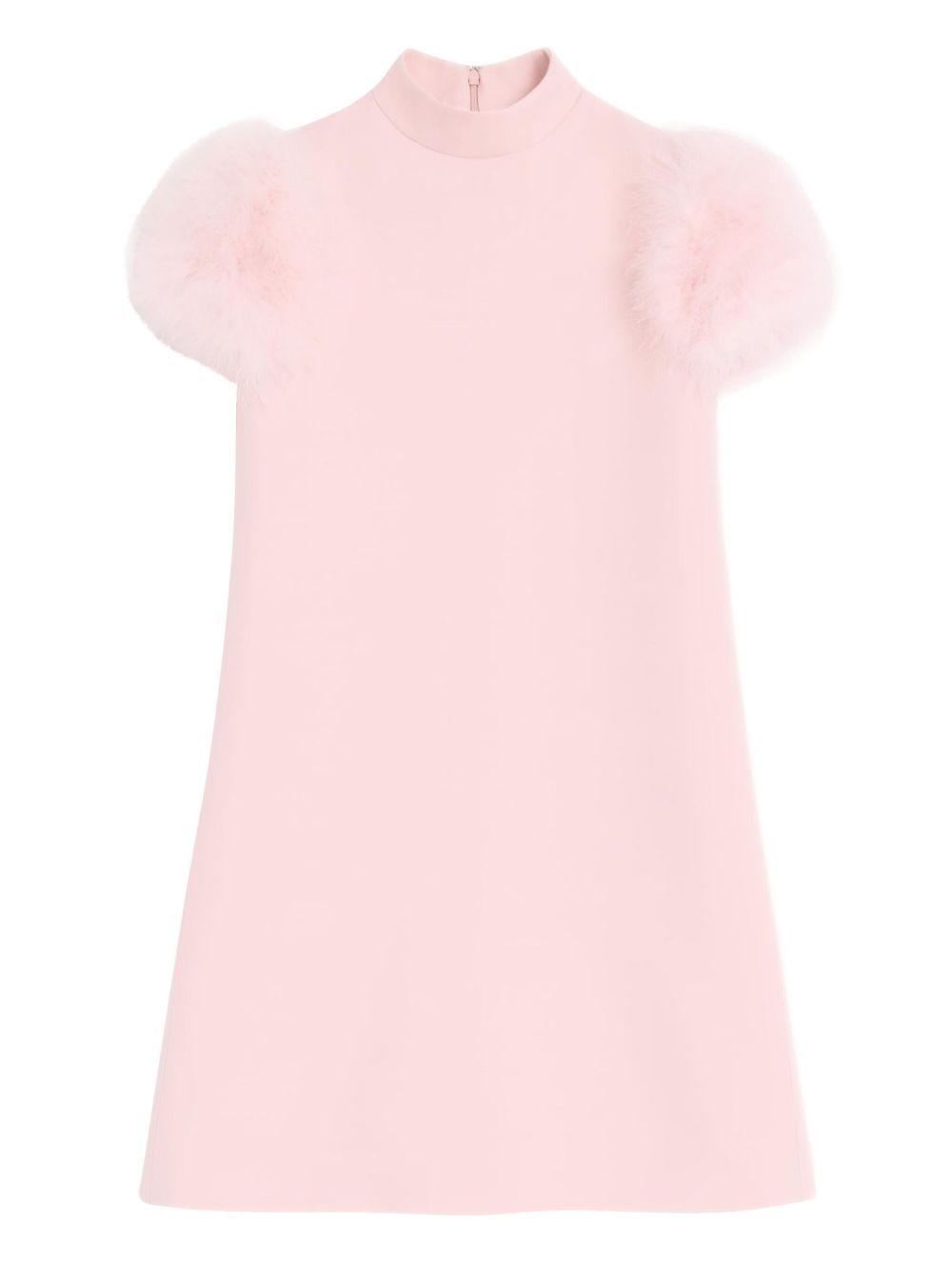 Valentino Feathered Light Pink Wool and Silk Dress with Rear Zip Closure and Feather Boa Pink
