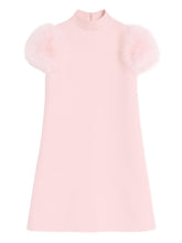 Valentino Feathered Light Pink Wool and Silk Dress with Rear Zip Closure and Feather Boa Pink