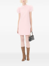 Valentino Feathered Light Pink Wool and Silk Dress with Rear Zip Closure and Feather Boa Pink