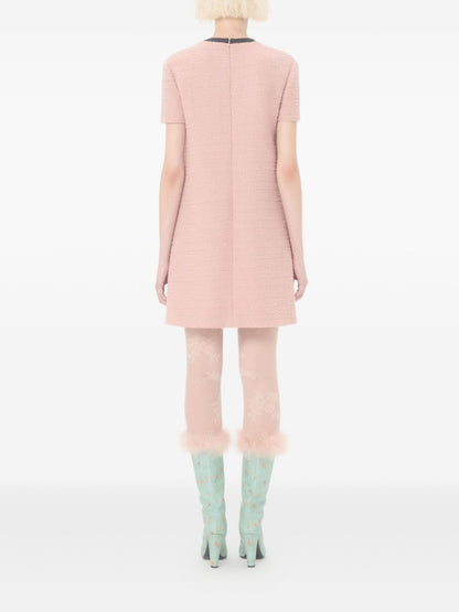 Valentino Light Pink Wool Mini Dress with Brow Detail Pink