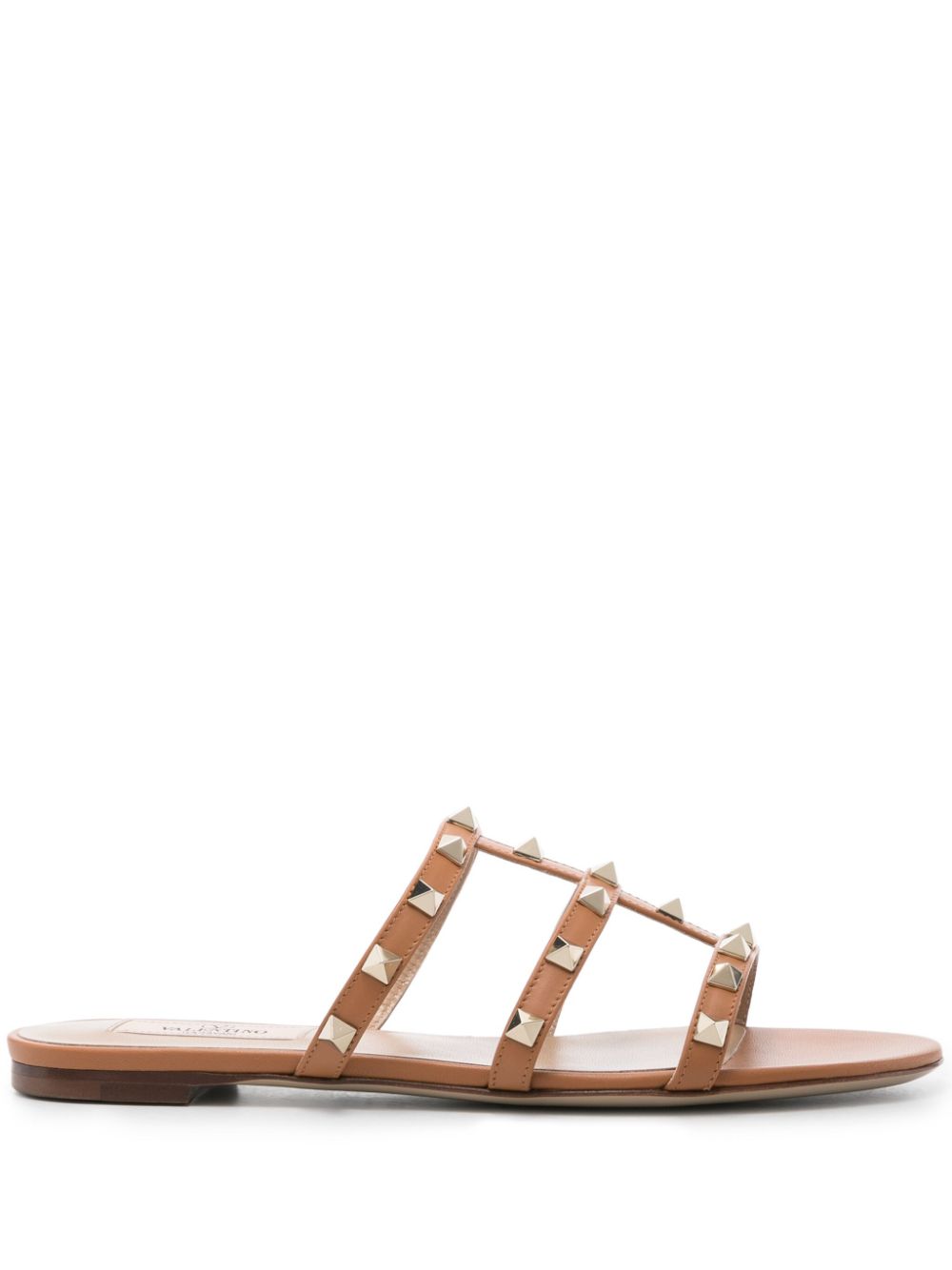 Valentino Garavani Rockstud Calf Leather Sandals Leather Brown