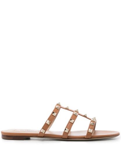 Valentino Garavani Rockstud Calf Leather Sandals Leather Brown