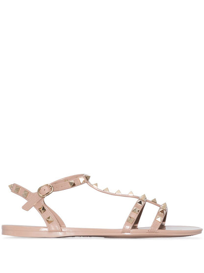 Valentino Garavani Rockstud Double-Strap Powder Pink Rubber Sandals Powder