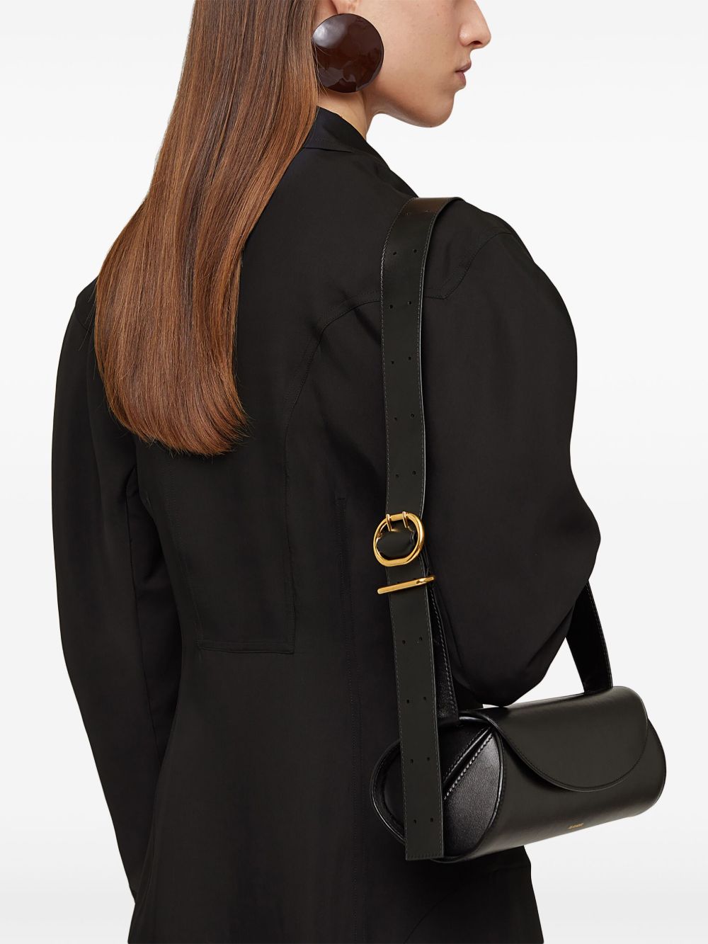 Jil Sander Cannolo Small Leather Shoulder Bag Black