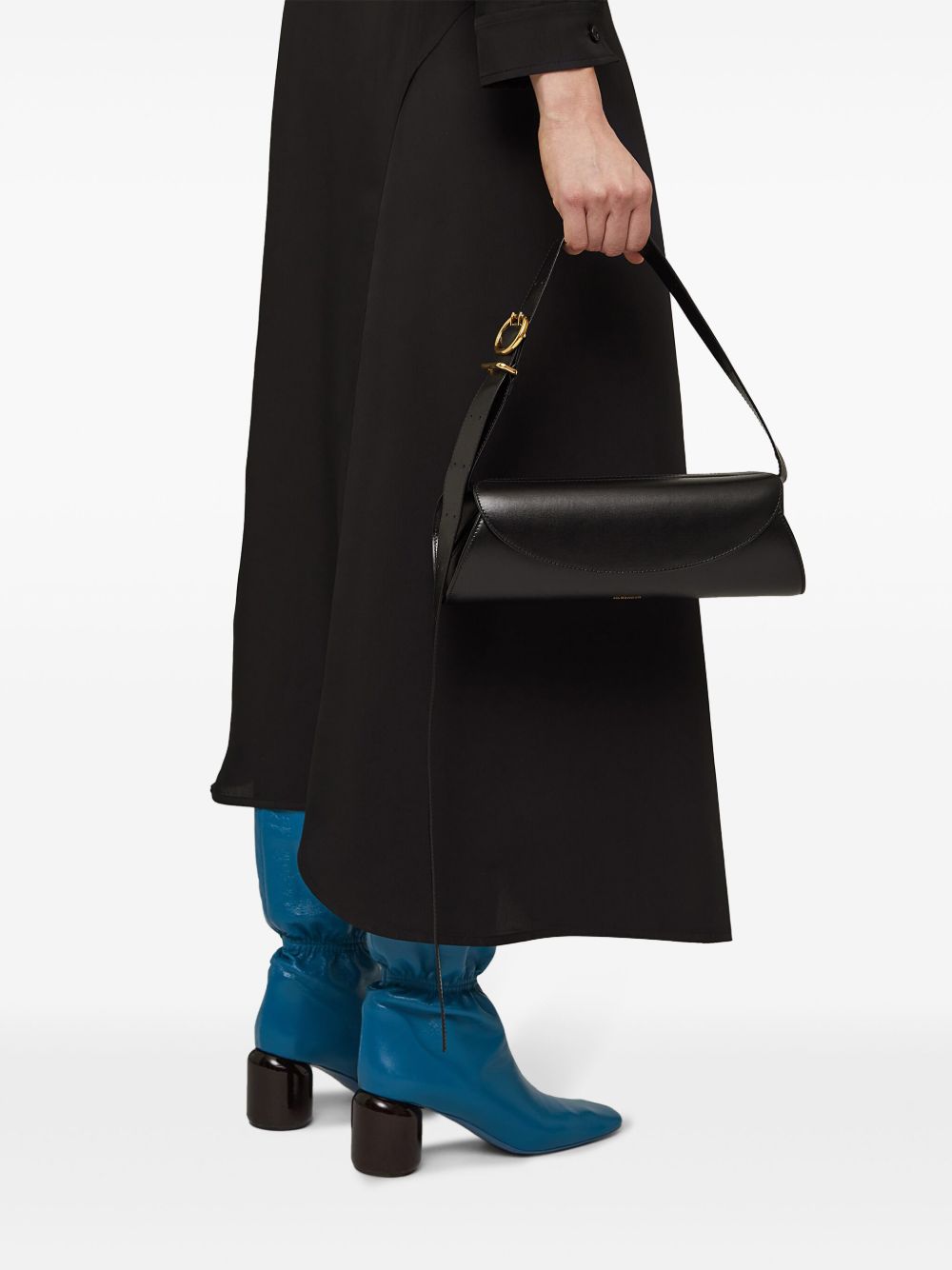 Jil Sander Cannolo Small Leather Shoulder Bag Black
