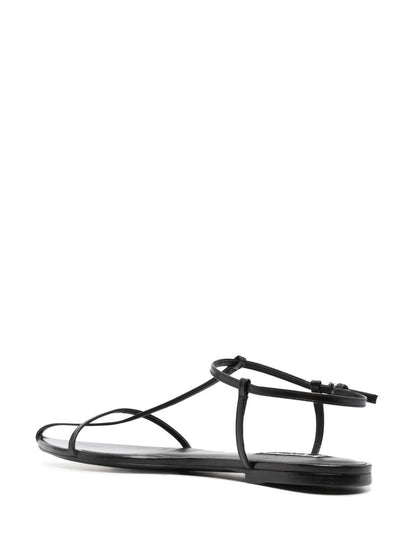 Jil Sander Pointed Toe Leather T-Bar Sandals Black
