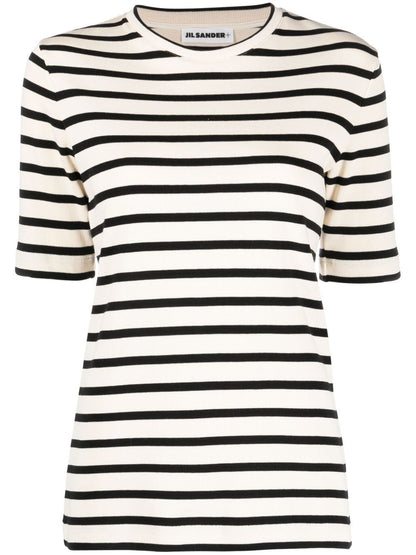 Jil Sander Plus Striped Cotton Logo T-Shirt White