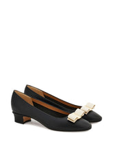Ferragamo Vara Silk-Nylon Leather Pumps Black