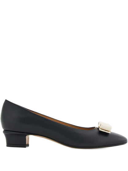 Ferragamo Vara Silk-Nylon Leather Pumps Black
