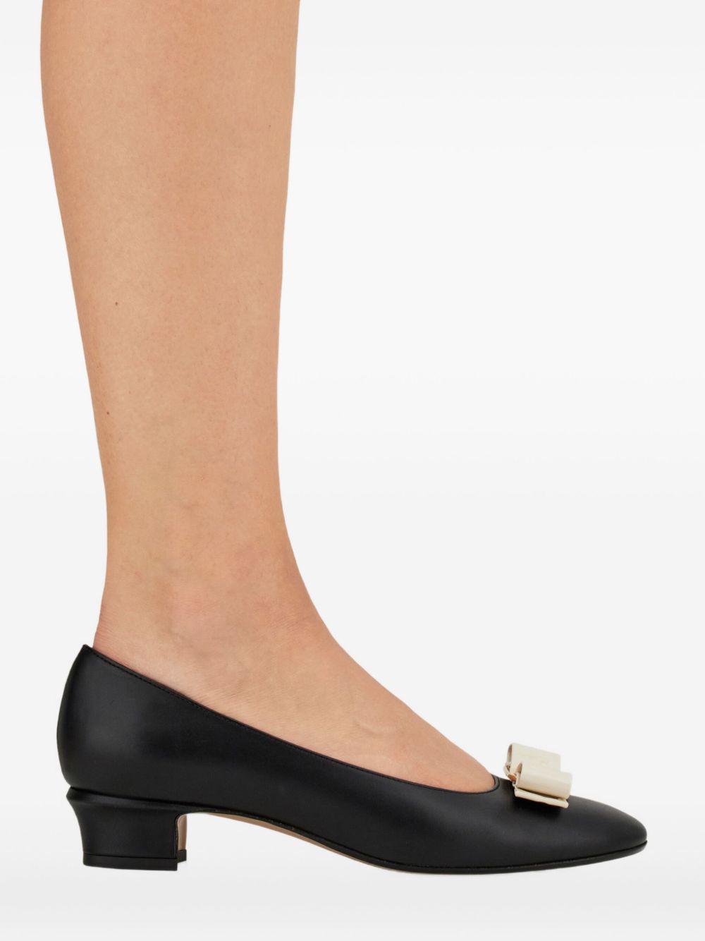 Ferragamo Vara Silk-Nylon Leather Pumps Black