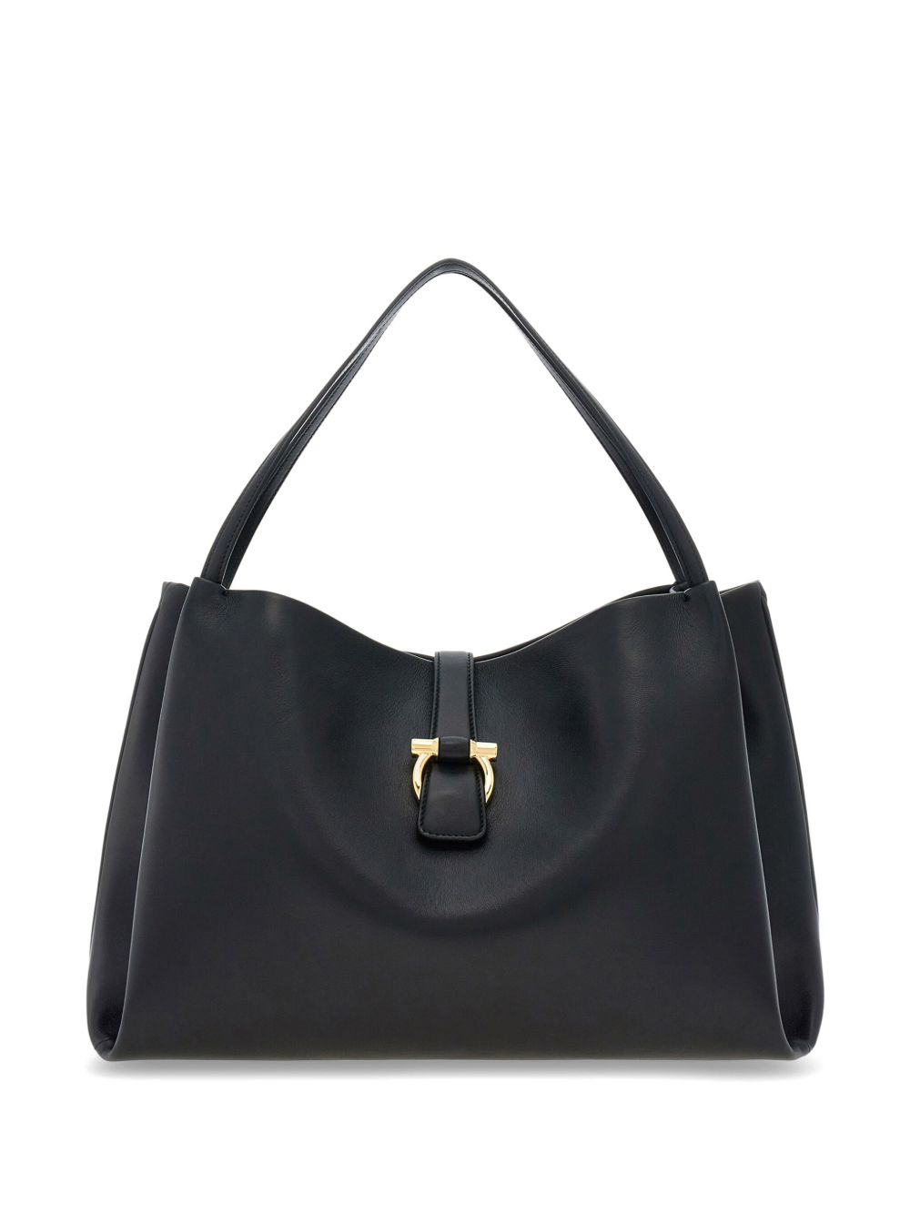 Ferragamo Gancini Buckle Medium Shoulder Bag Black