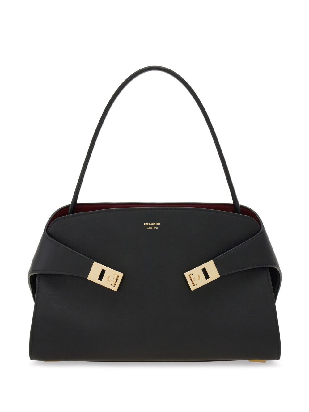 Ferragamo Hug Small Calfskin Leather Shopper Bag Black