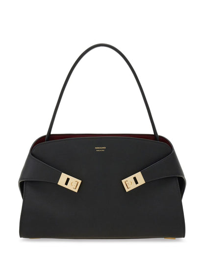 Ferragamo Hug Small Calfskin Leather Shopper Bag Black
