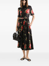 Dolce & Gabbana Floral Bouquet Belted Midi Dress Black black