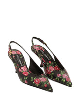 Dolce & Gabbana Lollo Floral-Print Calf Leather Slingback Pumps Black Black