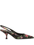 Dolce & Gabbana Lollo Floral-Print Calf Leather Slingback Pumps Black Black