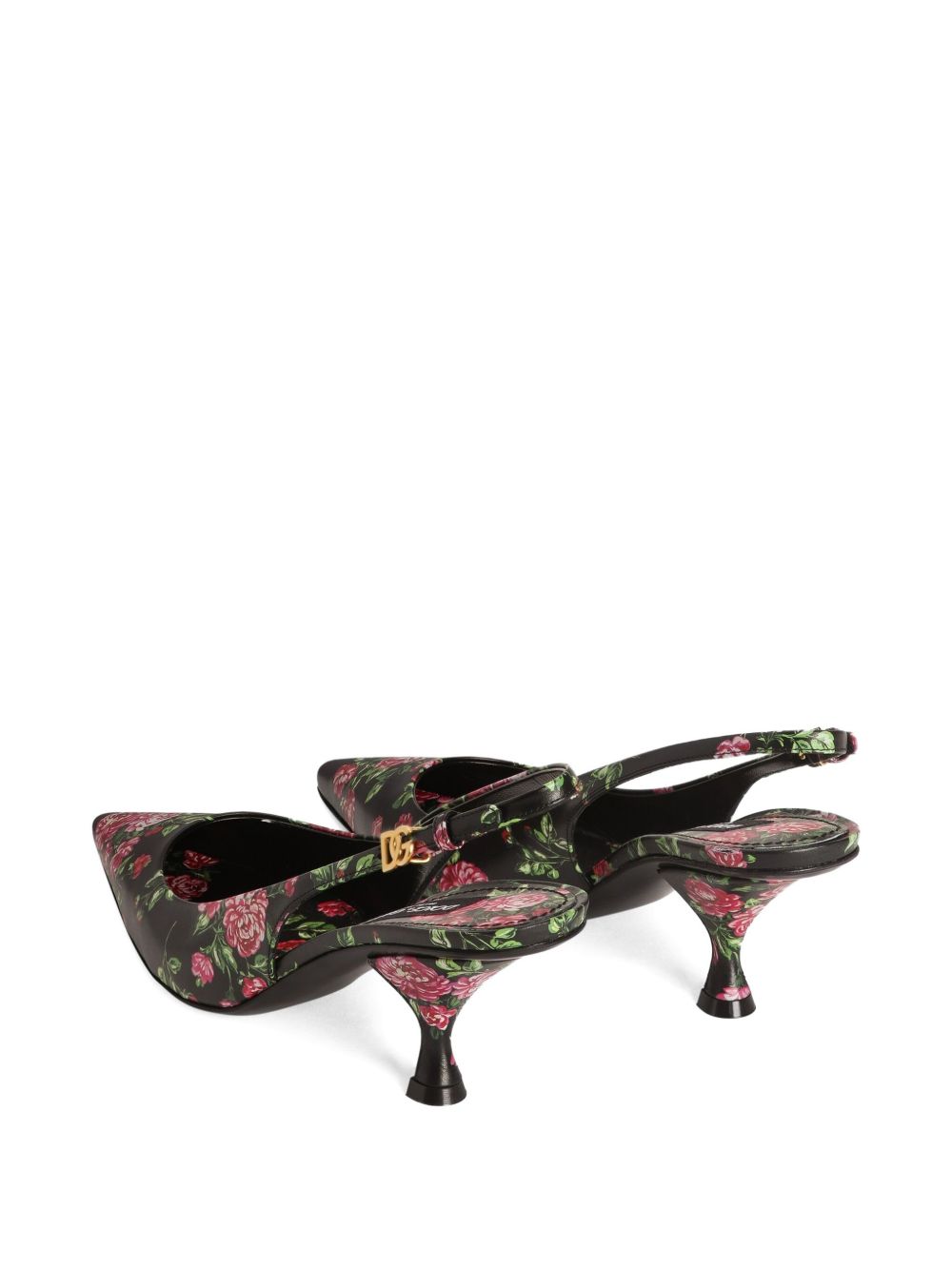 Dolce &amp; Gabbana Lollo Floral-Print Calf Leather Slingback Pumps Black Black