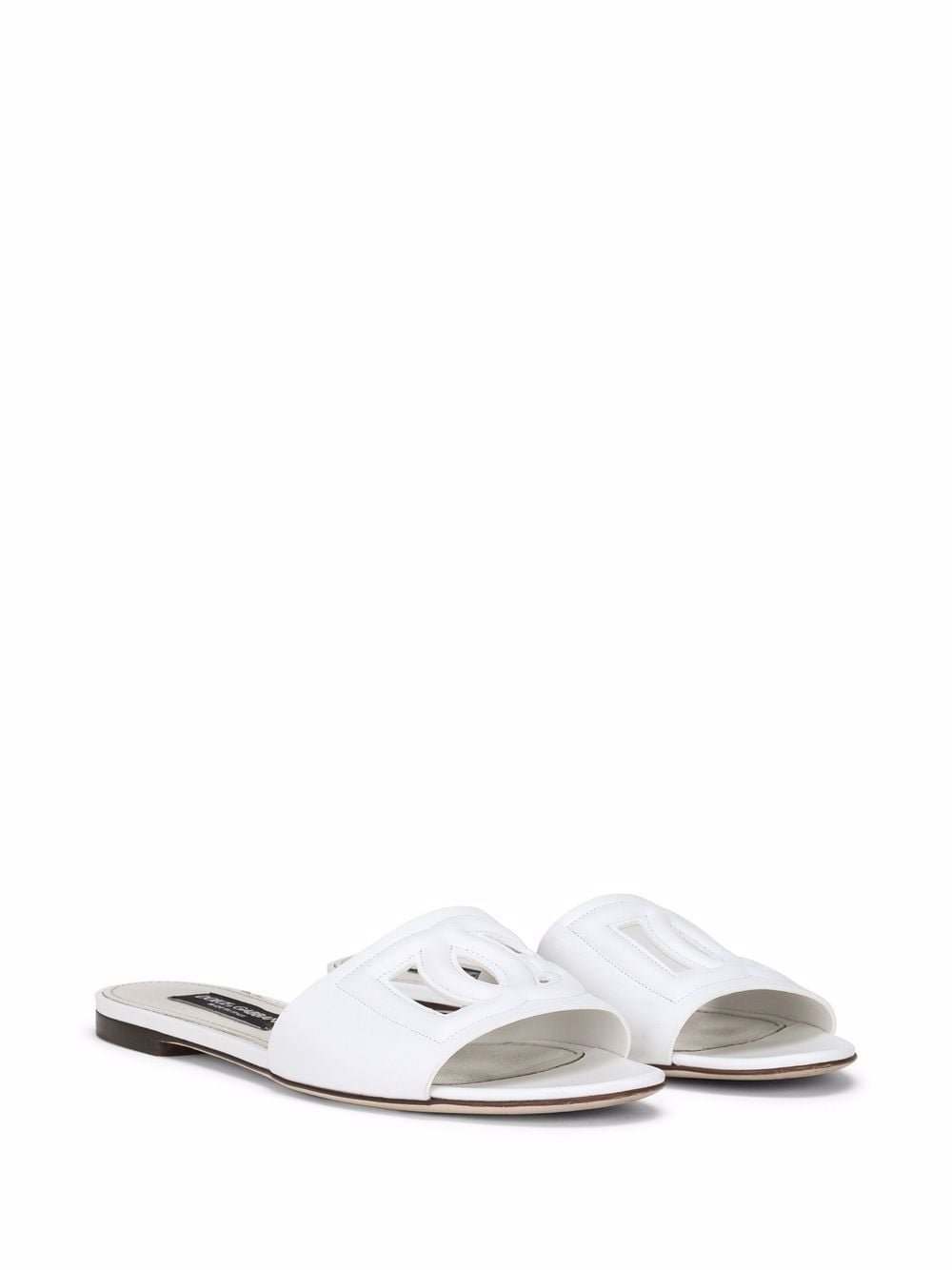 Dolce &amp; Gabbana DG Logo White Leather Flat Sandals White