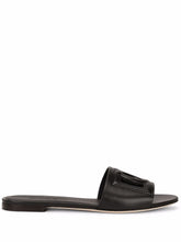 Dolce & Gabbana DG Logo Flat Silk and Leather Sandals Black