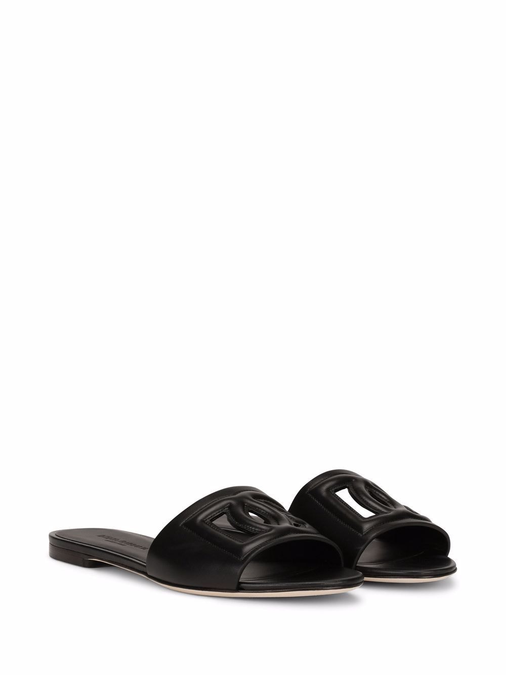 Dolce &amp; Gabbana DG Logo Flat Silk and Leather Sandals Black
