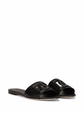 Dolce & Gabbana DG Logo Flat Silk and Leather Sandals Black