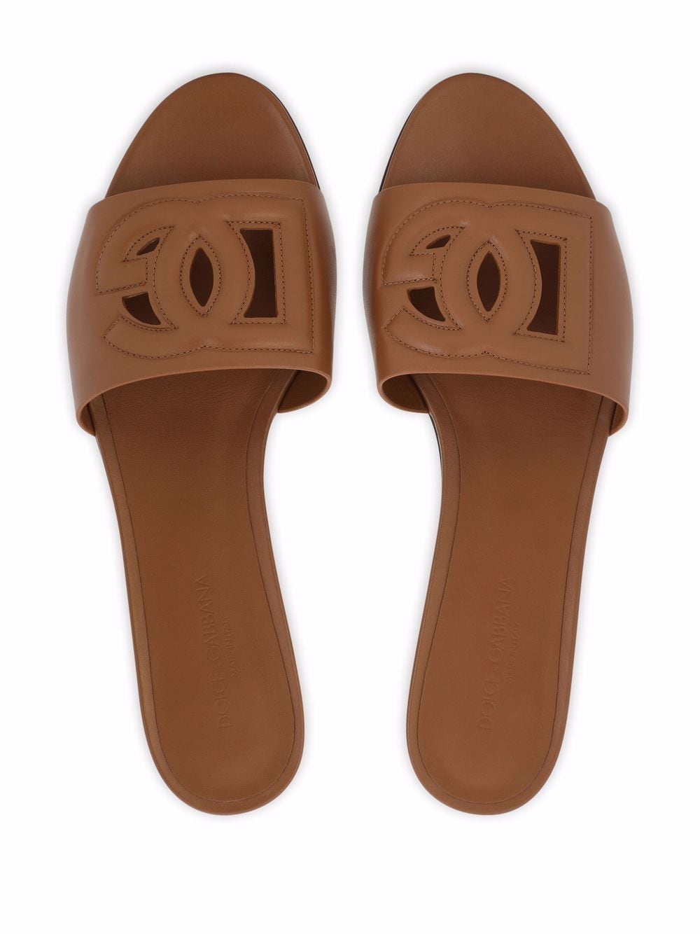 Dolce &amp; Gabbana DG Logo Leather Flat Sandals Leather Brown