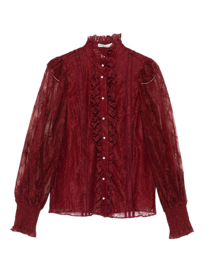 Alice + Olivia Sheer Burgundy Nylon Shirt Bordeaux bordeaux